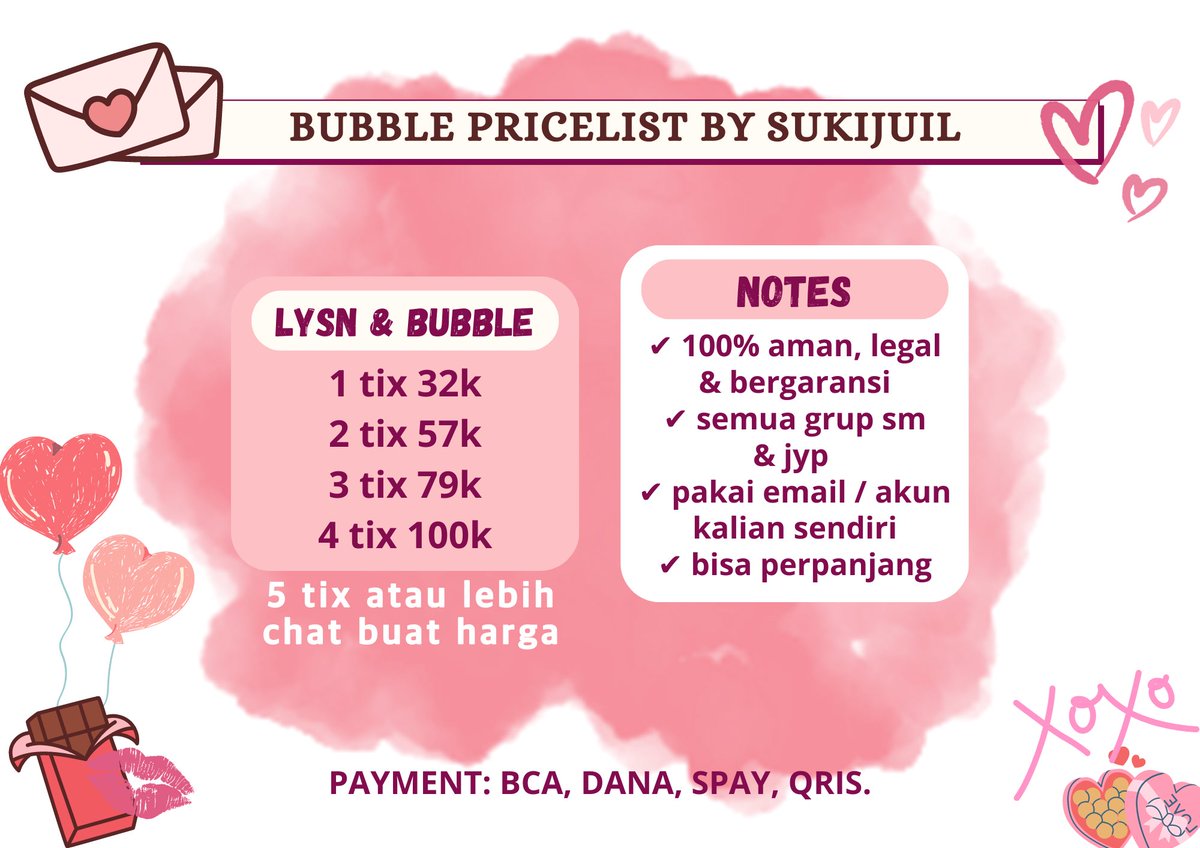 wts bubble lysn sm jyp

🫧 1 Tiket 32k
🫧  2 Tiket 57k
🫧 3 Tiket 79k
🫧  4 Tiket 100k

✅ legal
✅ akun sendiri

jual bubble bbl lysn jaehyun haechan mark xiaojun hendery jeno jaemin taeyong doyoung ten yangyang kun

💸 bca spay dana qris

‼️ fast respon langsung wa link di bio