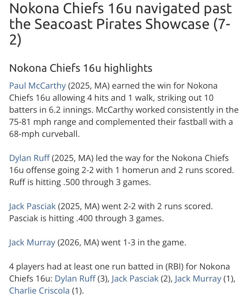 Nokona Baseball (@nokona_baseball) on Twitter photo 16u Nokona Chiefs <a href="/PG_NewEngland/">PG_NewEngland</a> WWBA G3 Highlights: Big time outing from ‘25 <a href="/25paulmccarthy/">Paul McCarthy</a> - ‘25 <a href="/Dylanruff2025/">Dylan Ruff</a> 2-2 2R 💣 3RBI - ‘26 <a href="/JackPasciak22/">Jack Pasciak</a> 2-2 2R 2RBI- ‘26 <a href="/JackMur_7/">Jack Murrray</a> 1-3 RBI - ‘25 <a href="/CriscolaCharlie/">Charlie Criscola</a> RBI #nokona 16u Nokona Chiefs <a href="/PG_NewEngland/">PG_NewEngland</a> WWBA G3 Highlights: Big time outing from ‘25 <a href="/25paulmccarthy/">Paul McCarthy</a> - ‘25 <a href="/Dylanruff2025/">Dylan Ruff</a> 2-2 2R 💣 3RBI - ‘26 <a href="/JackPasciak22/">Jack Pasciak</a> 2-2 2R 2RBI- ‘26 <a href="/JackMur_7/">Jack Murrray</a> 1-3 RBI - ‘25 <a href="/CriscolaCharlie/">Charlie Criscola</a> RBI #nokona
