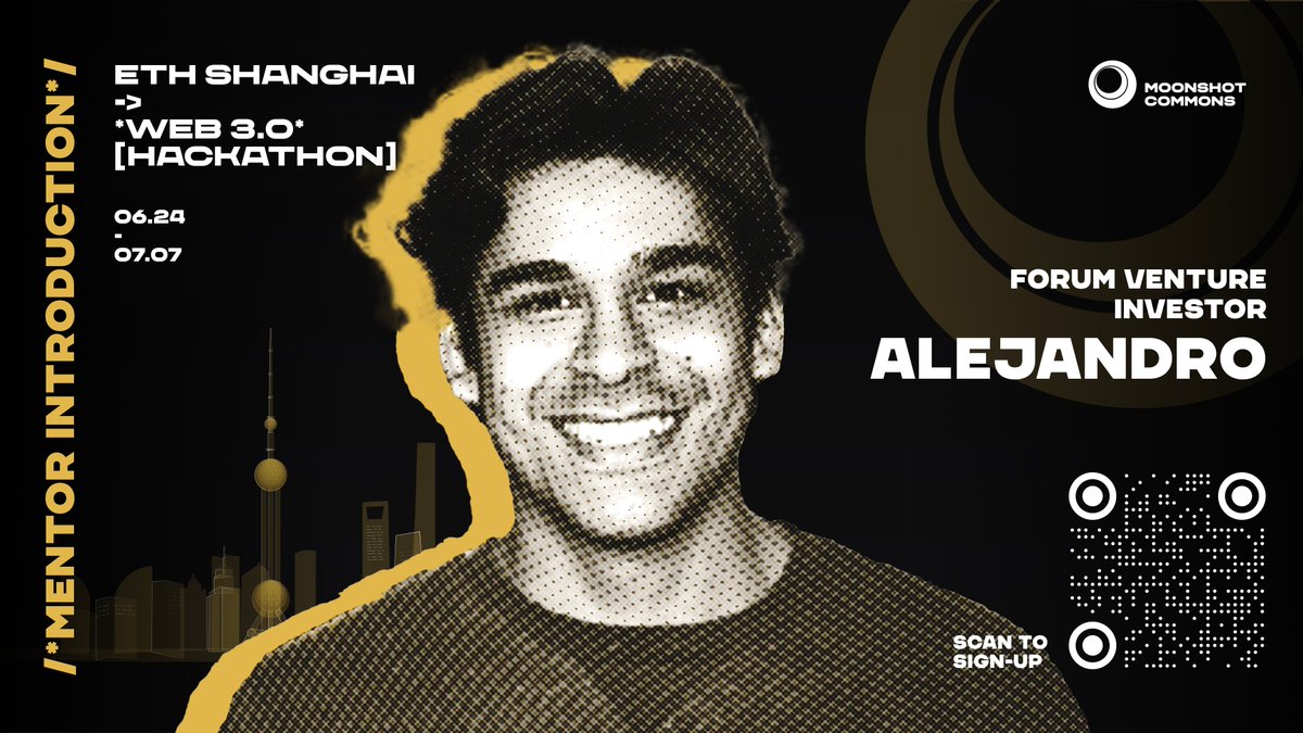 👨‍🏫2023 #ETHShanghai Online #Hackathon Judge: Alejandro Pereda, an investor at @forumventures.

Forum Ventures is an early-stage fund, startup accelerator, and community for B2B SaaS tech startups.

Sign up today ⬇️ ethshanghai.org/hackathon