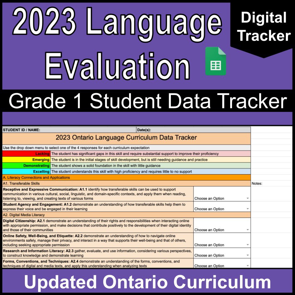 The new 2023 Ontario Curriculum is here! Get started with planning for next year with this digital Grade 1 data tracker for student evaluation. 

teacherspayteachers.com/Product/Grade-…

#teacherspayteachers #ontariolanguagecurriculum #ontariocurriculum #languageartscurriculum