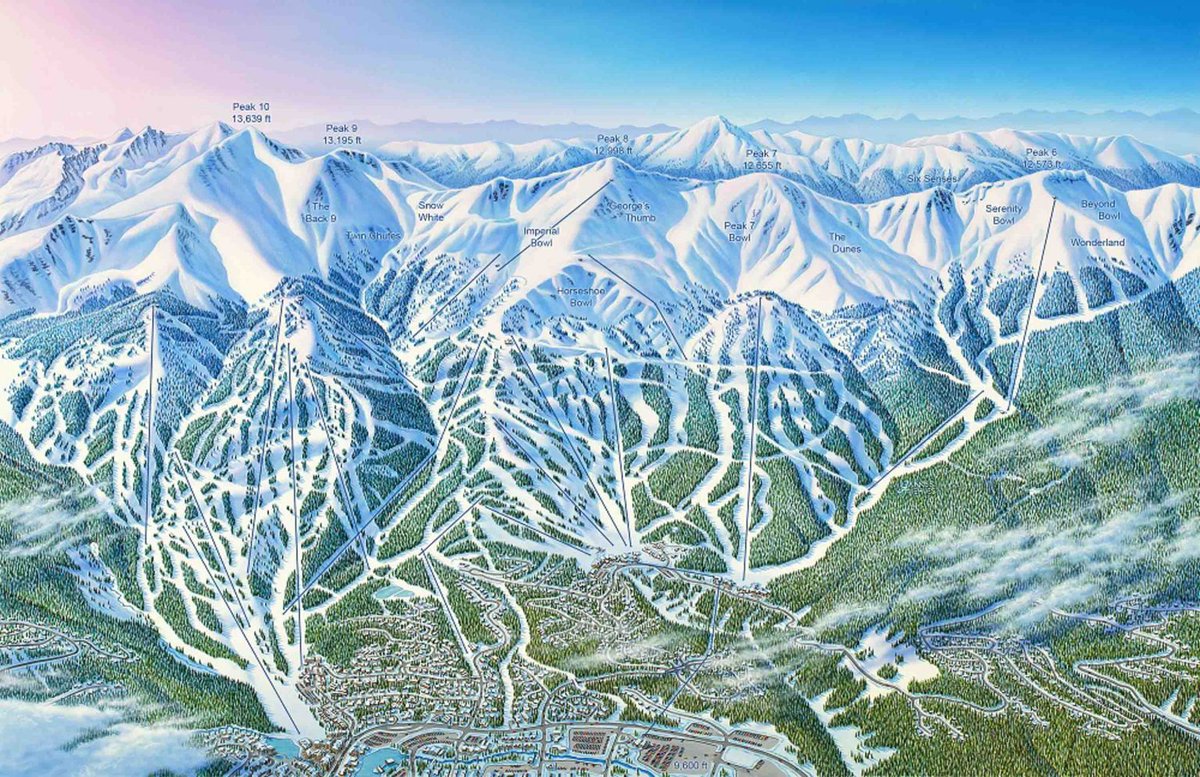 「A hand-painted illustration of Breckenridge ski resort in Colorado, at the base of the Rocky Mountains’ Tenmile Range.」
James Niehues