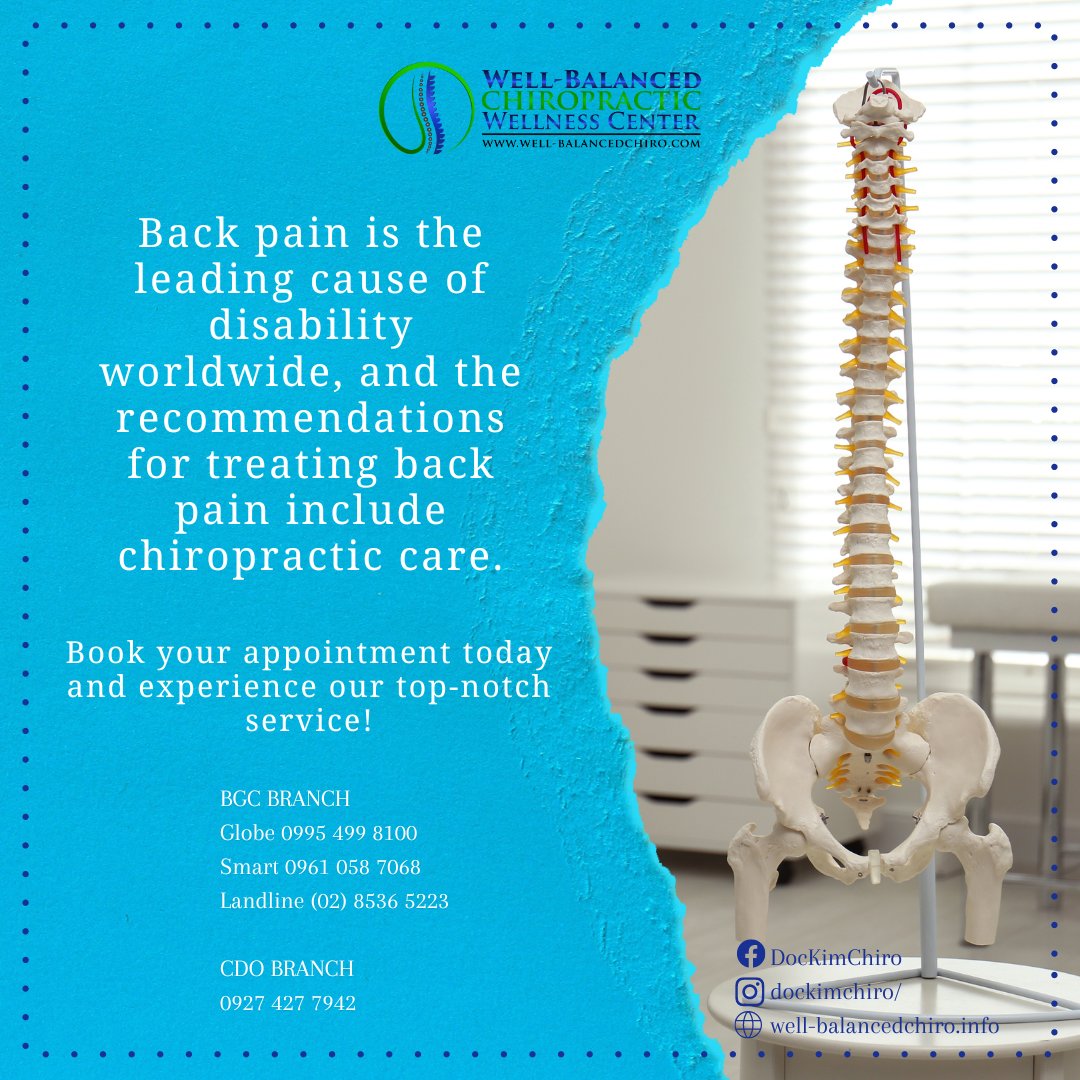 DrKimKhauv's tweet image. Invest in your spine health today for a healthy and pain-free back!

Book an appointment now:
☎️: (02) 8536 5223
📞:  BGC:  0995 499 8100 (Globe) | 0961 058 7068 (Smart) 
          CDO: 0927 427 7942 (Globe)

#InvestInYourHealth #SpineWellness