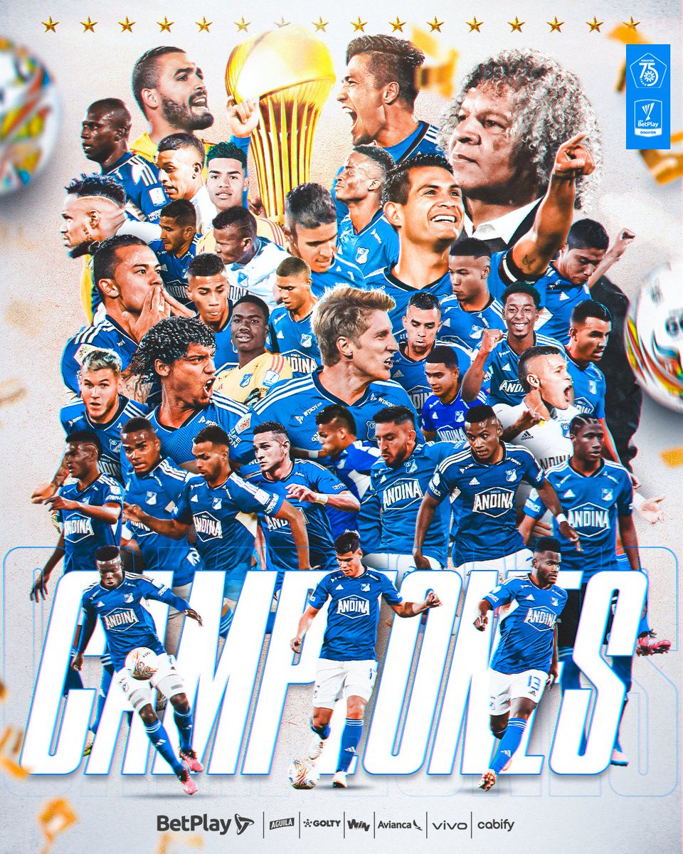 Dimayor's tweet image. ¡Celebran los 'Embajadores', @MillosFCoficial!

🥇 𝗖 𝗔 𝗠 𝗣 𝗘 𝗢 𝗡 𝗘 𝗦 - #LigaBetPlayDIMAYOR I-2023
🔵⚪ Felicitaciones a toda la familia 'Albiazul' por este nuevo título ✨🔵⚪

👉dimayor.com.co/2023/06/felici…

#HechosDePasión