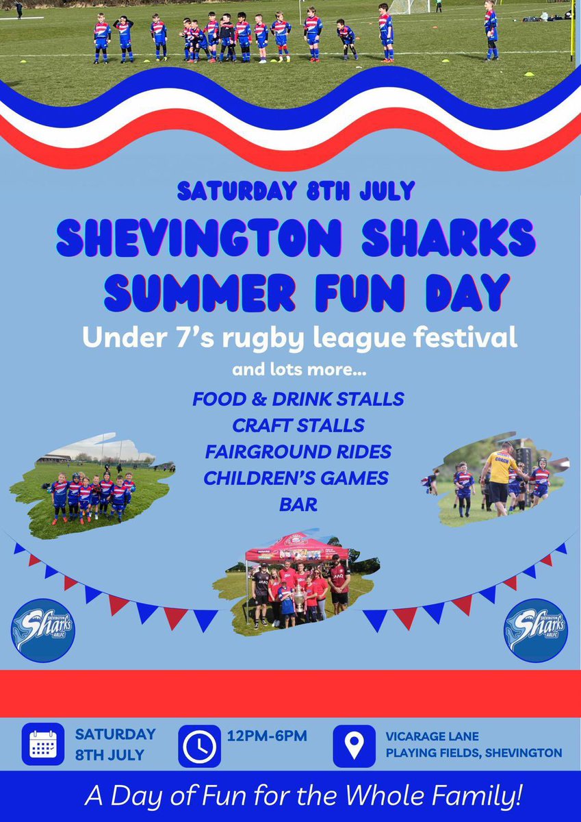 ShevingtonShark's tweet image. Get along to the Summer 🌞 Fun Day on July 8th, down at Vicarage Lane #funforallthefamily #U7sfestival @dtb37 @LeeJewitt32 @VickyGalligan @WiganWarriorsCF @St_Wilfrids_CE