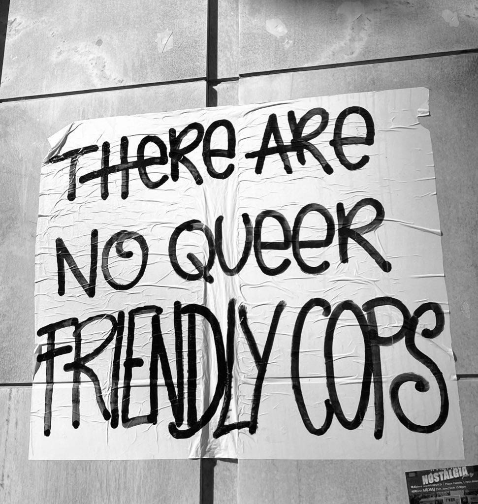 'There are no queer friendly cops' Pasteup seen in Milan during the 2023 Pride parade