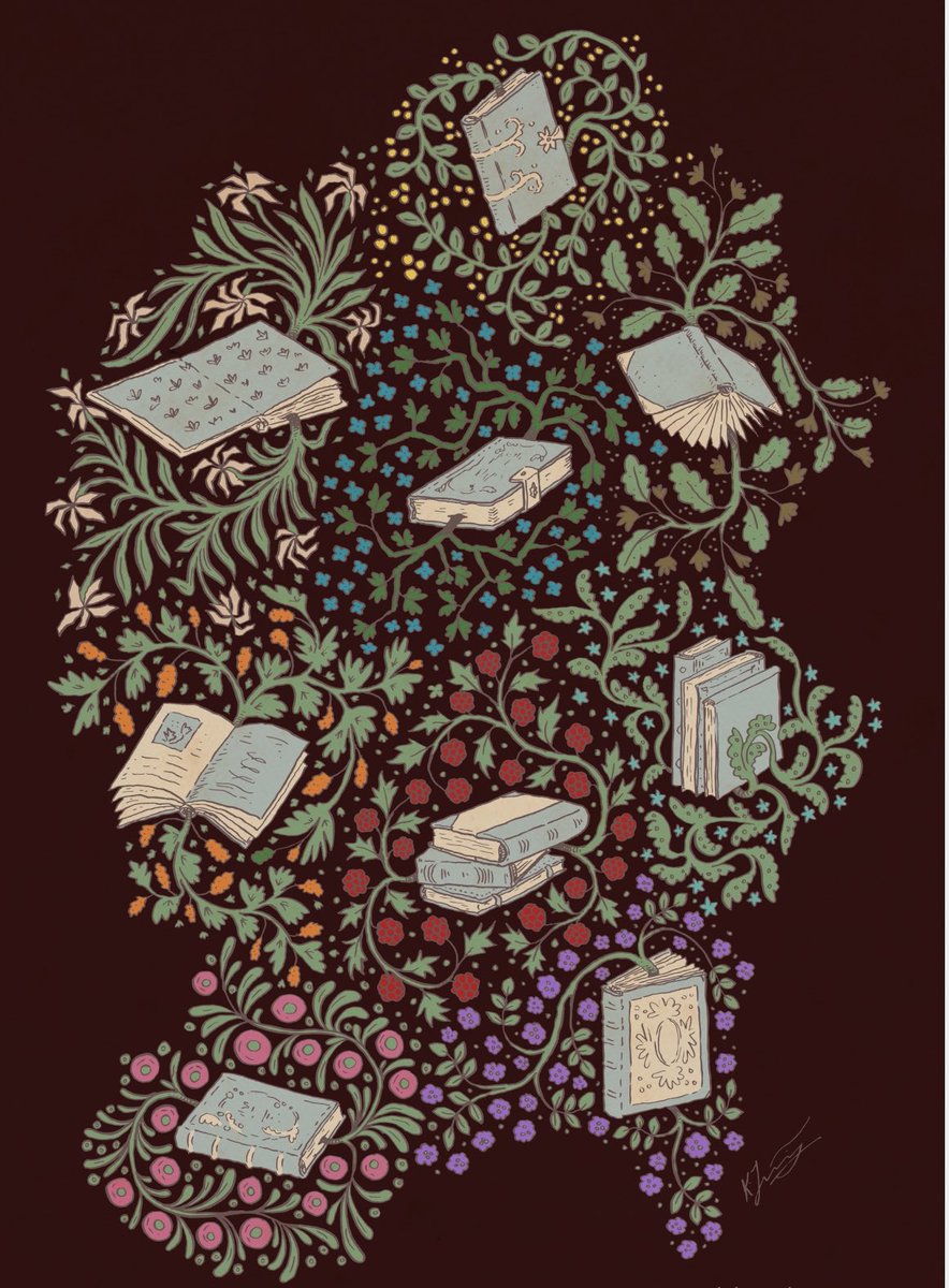 Books in Flower
illustration by the very talented @tanaudel 
#librarytwitter  #librarylife #library
#illusrtationart #book #floral