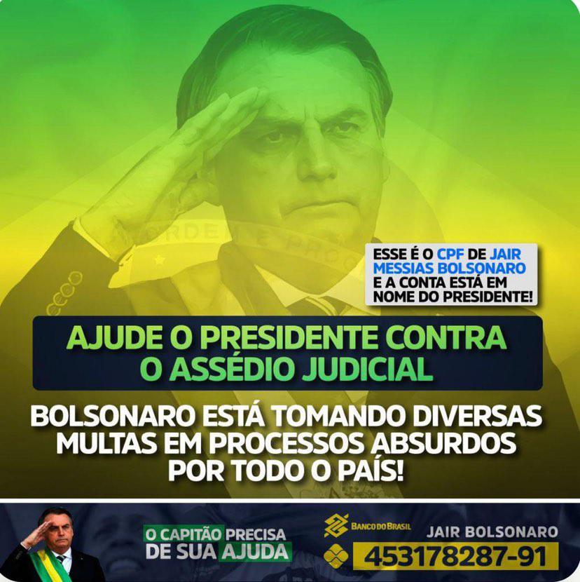 Não é pelo valor, é pela causa!

CPF 453.178.287-91
Nome: Jair Messias Bolsonaro
Conta: Banco do Brasil

O PIX É O CPF DE JAIR MESSIAS BOLSONARO E A CONTA ESTÁ EM SEU NOME! 
Confira antes de transferir! ✅