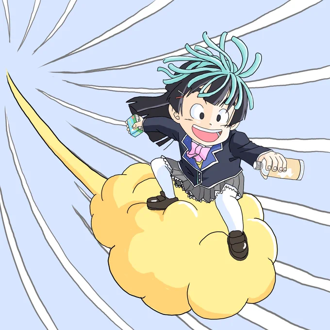 さんぽ神のイラストの神様が筋斗雲に乗っていたってだけで描いてしまった絵です。 #みとあーと