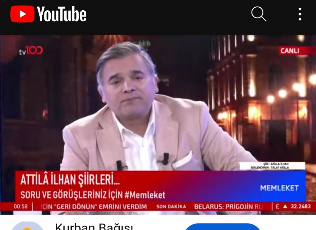 Günaydın, iyi pazarlar dostlar. 
Dün akşam Tamer Korkmaz kardeşimle tv100'de Memleket programımızda Rusya'daki kriz, CHP, İYI PARTİ, atanmayan ögretmenlerimiz ve Atilla İlhan'la birlikteydik. 
İzleyemeyenler için.
youtube.com/live/yF5aL68M2…