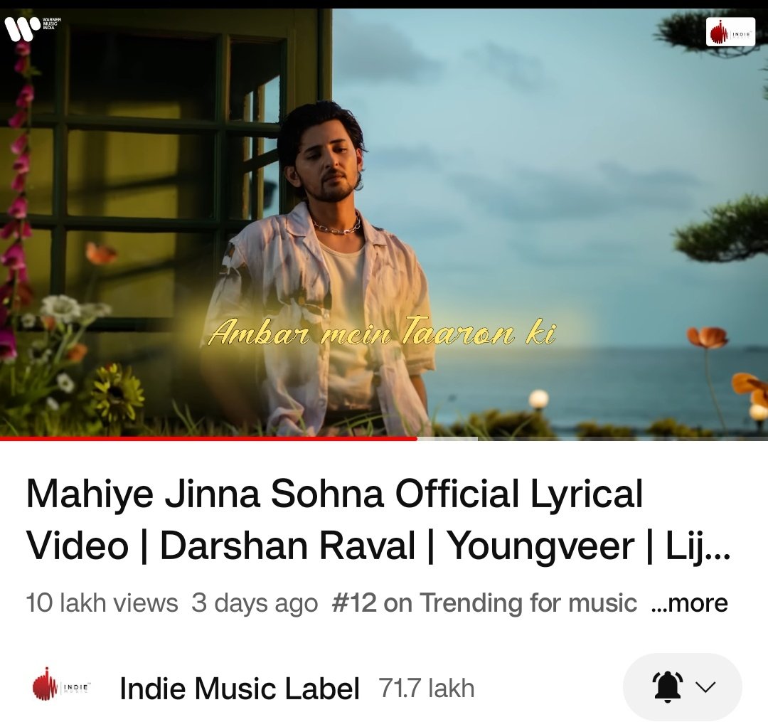 1 Million+ Views on #MahiyeJinnaSohna 

 Trending on #12 for Music .