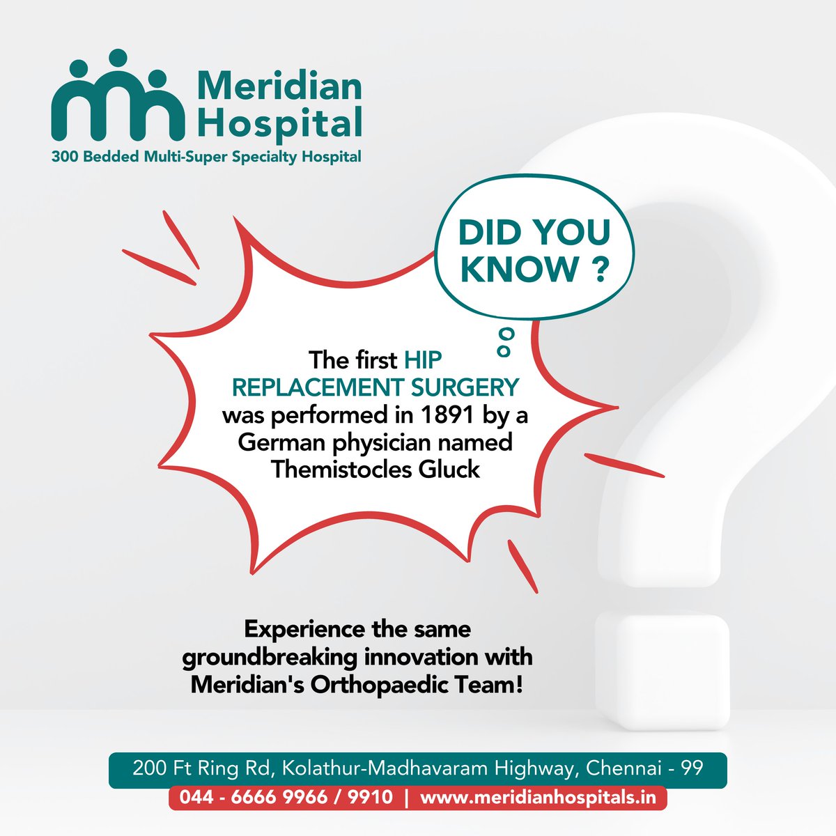 @Meridian_MH Orthopaedic team performs Knee and Hip replacement surgeries using advanced techniques, helping people walk and move with ease.

#meridianhospital #multispecialityhospital #hipreplacement #surgery #orthopediccare #orthopedicdoctor #health #hospital #healthcare