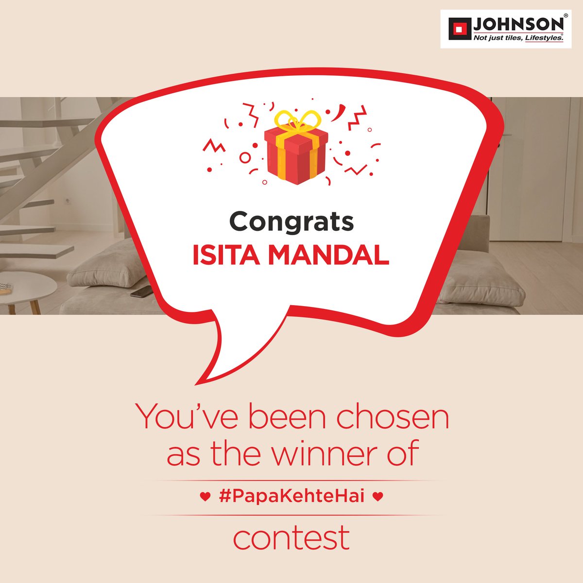 HRJohnsonIndia's tweet photo. Congratulations Isita Mandal! 🥳🥳
Your strong bond with your father is heart-warming while being a great inspiration for us all!

#HRJohnsonIndia #HappilyInnovating #ContestWinner #WinnerAnnouncement #ContestWinnerAnnouncement #Tiles #Architecture https://t.co/hLsr06igsY