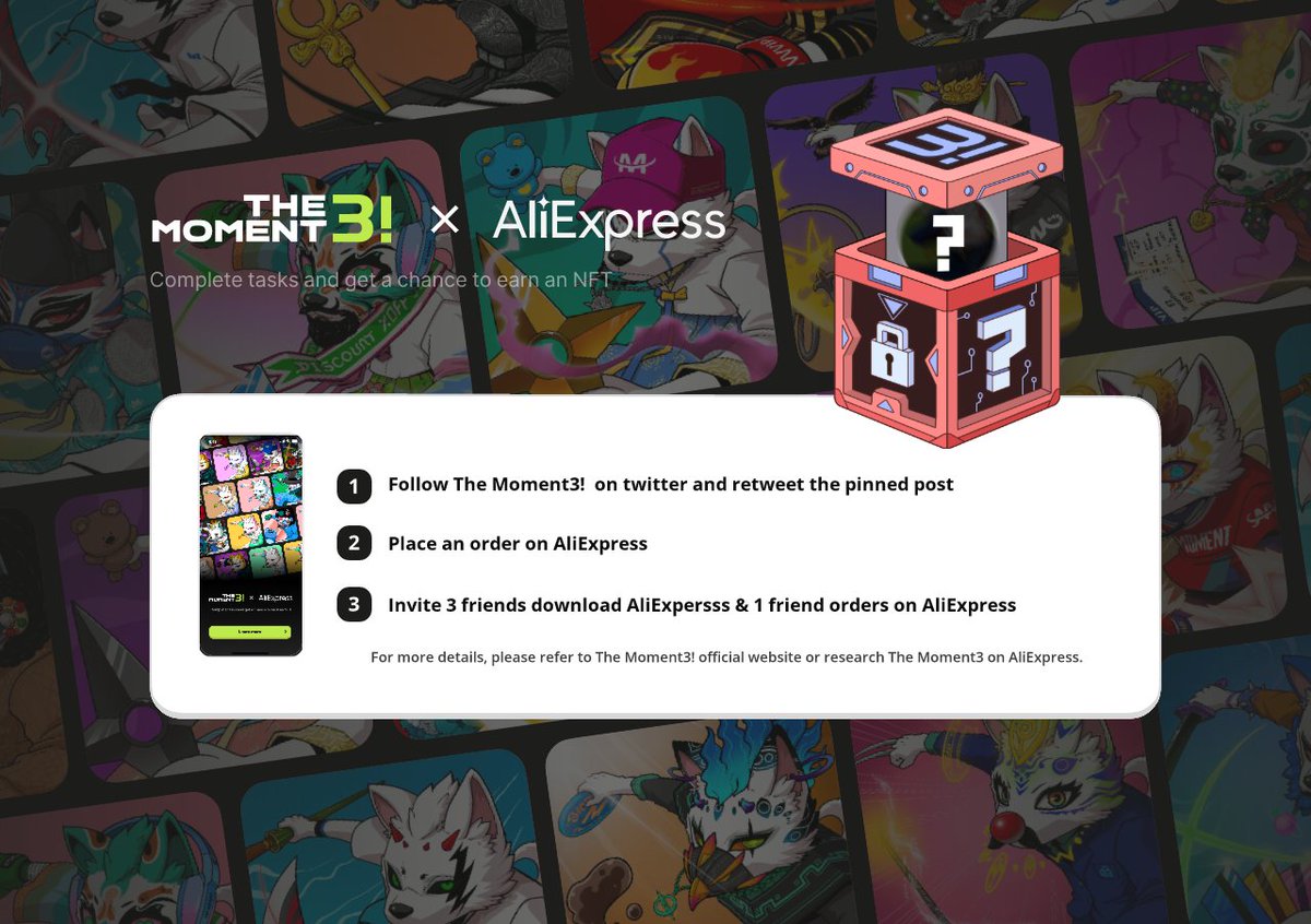 The_Moment3's tweet photo. 🔥The Moment3! X AliExpress bring you this exciting challenge! Finish the tasks for an opportunity to win a Free Mint! The challenge runs from June 24, 2023, at 16:00 (UTC +0) until July 5, 2023, at 16:00 (UTC +0). Best of luck to everyone!
Check it out now: https://t.co/E6ZFpl9HlC
Connect with us on Discord at https://t.co/oKFTSyz5oo for more information!