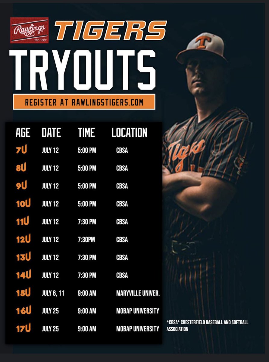 Full tryout dates, times, and locations for St. Louis #rawlingstigers