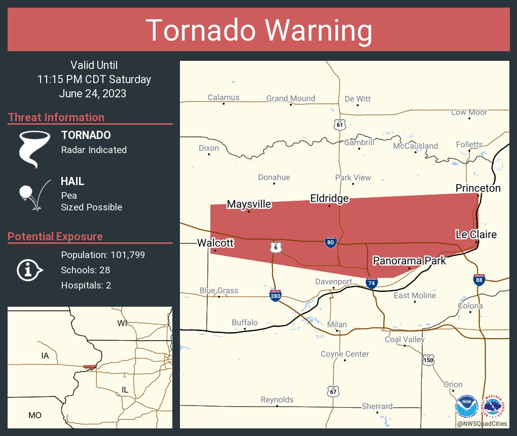 NWS Quad Cities on Twitter "Tornado Warning including Eldridge IA, Le