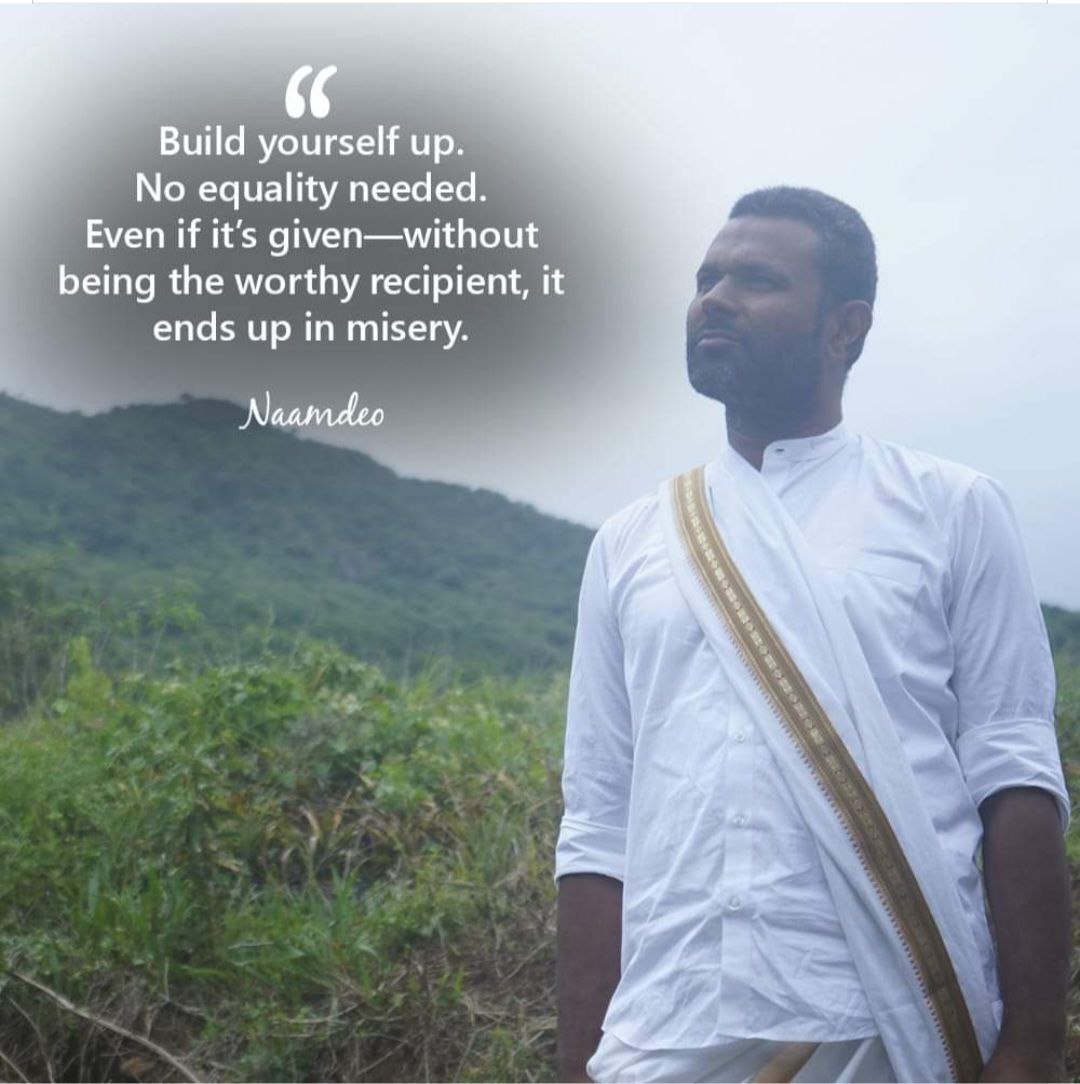 'Build yourself up. No equality needed. Even if it's given--without being the worthy recipient, it ends up in misery.' -Naam Deo

#Naamdeo #Wisdom #Qotd #Spirituality #Spritualitat #Spritualite #AyxoBHOCTb #Espritualidad #Yoga #Namdeoquotes