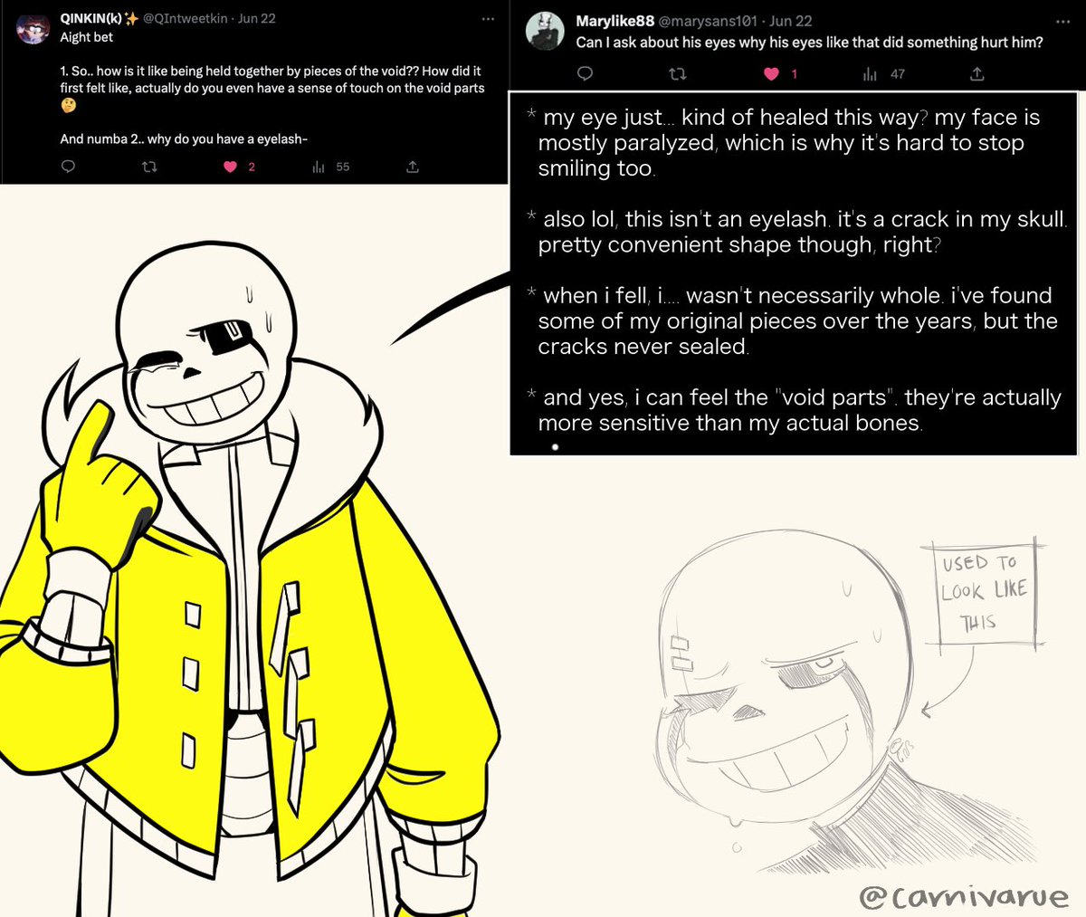 carnivarue's tweet photo. Thank you @QIntweetkin and @marysans101 for your questions!! Fate IS capable of frowning, but he won’t force it. #art #undertale #undertale_au #undertaleAU #fatesans #askfatesans #qna https://t.co/4yDVZPwQOi