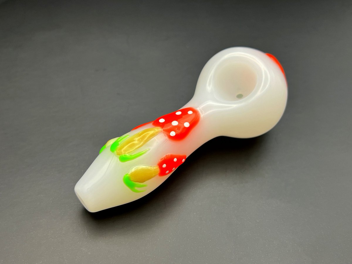 Glass Pipe Mushroom - Glow in Dark Glass Pipes - Cute Smoking Pipe - Girly Hand Pipe - Beautiful Aesthetic Pipe 4' etsy.me/44jqilA #white #birthday #red #fathersday #smokingpipe #girlyhandpipe #cuteglasspipe #mushroompipe #uniqueglasspipes