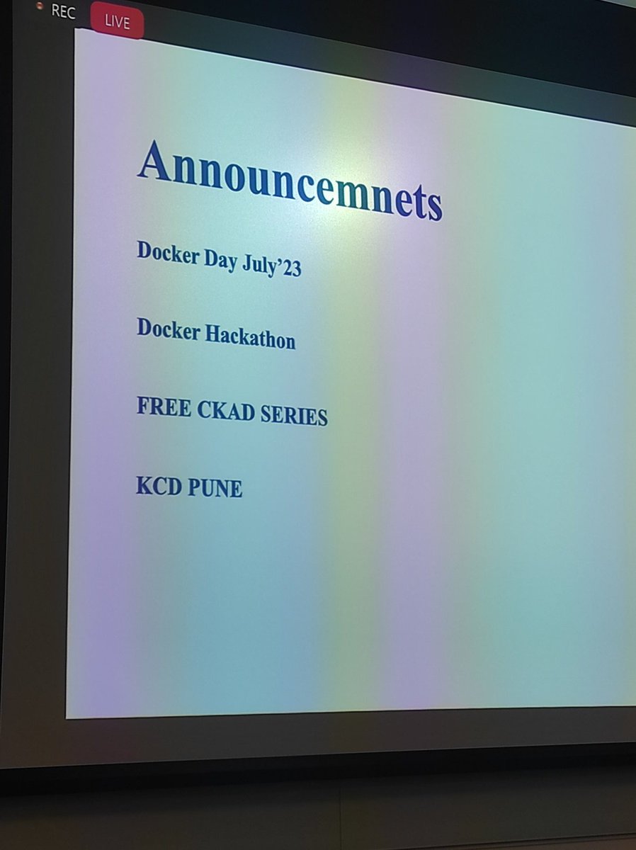 Announcements...

😌✨

@me_sagar_utekar 
@DockerCon 
#dockercommunitypune
#pune
@GDGPune 
@gdscpccoe 
@GDGPune @ghumare64