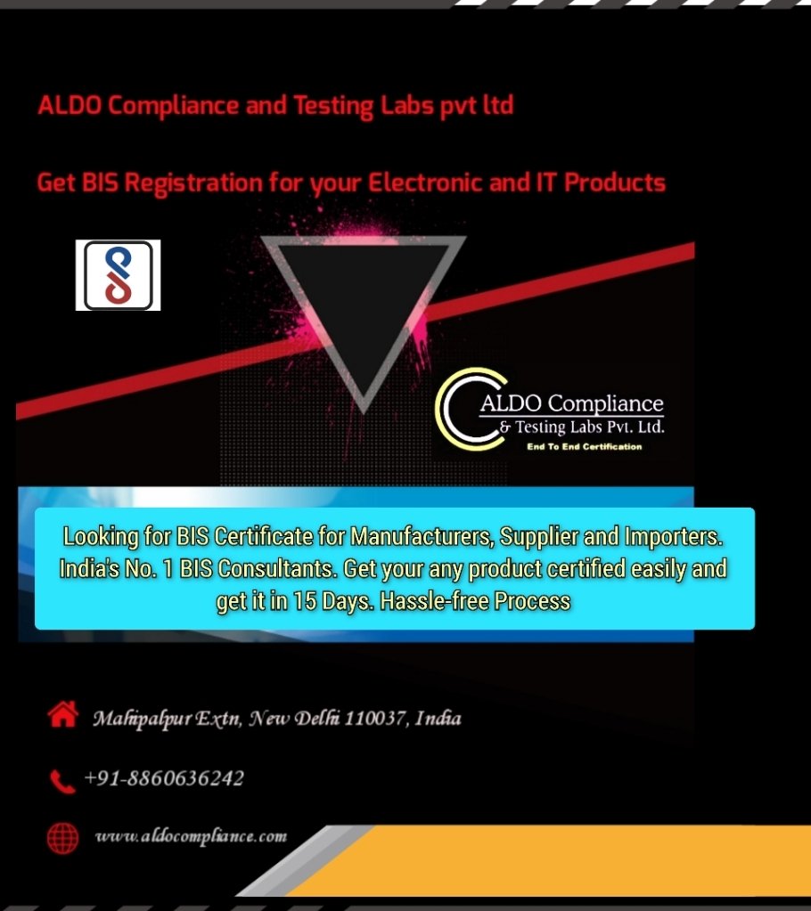 #Aldocompliance  #BISRegistrationConsultant 
#FAST_AND_EASY_APPROVAL.
#Get_Approval_for_your_electronicdevices  #TECapproval #electronics #Eprcertification♻️ #consulting #india 
#BIS_Registration_in_just_30_Days #onestopsolution

aldocompliance.com
Call📞 Now: +918860636242