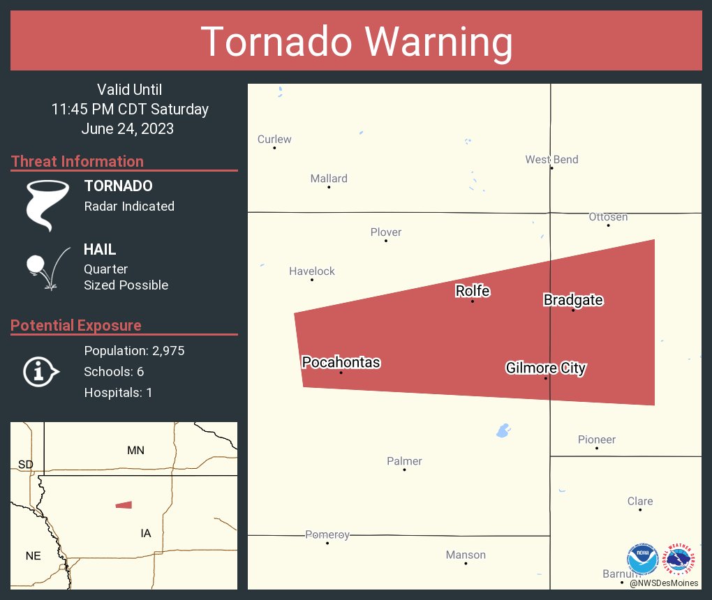 NWS Tornado on Twitter "Tornado Warning including Pocahontas IA, Rolfe