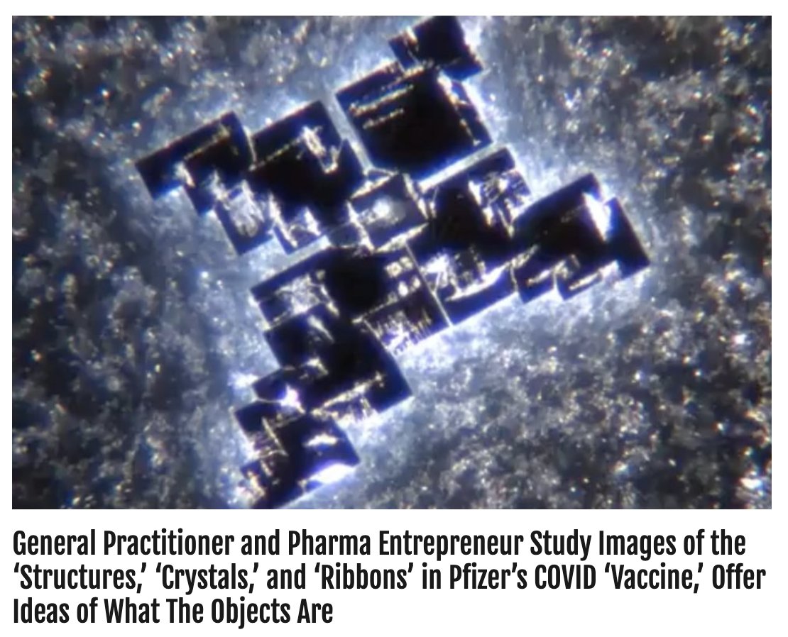 Dr. David Nixon and pharmaceutical entrepreneur Sasha Latypova  analyze images of 'structures,' 'crystals,' and 'ribbons' that are appearing in the  Pfizer-BioNTech COVID injections and attempt to explain what they are: 

sensereceptornews.com/?p=14309