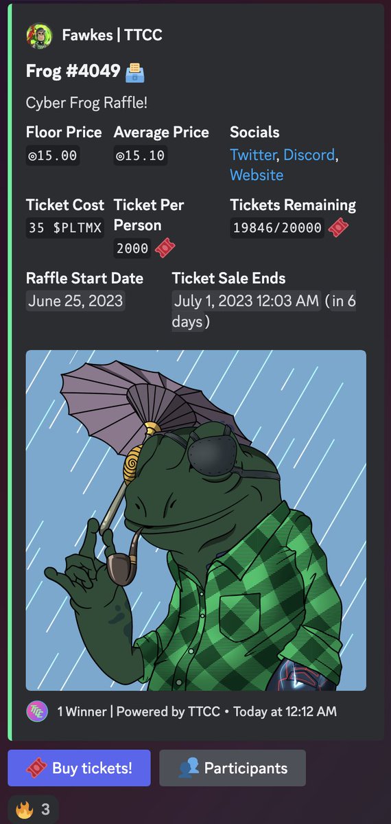 FluxInc_'s tweet photo. 👀 In light of the alpha dropped in tonight’s space, @PhxFawkes says “Unleash the @CyberFrogsNFT” 🐸

#TTChimpsClub  x  #CyberFrogs collab on deck 🤝  Adventure will take place this Friday, June 30th 🗓️ 

In the meantime, Don’t miss out on the CF #Fluxtility raffle LIVE NOW in the #TTCC server 🤩 Frogs are currently holding a 15 sol FP 💯

Tickets are 35 $PLTMX per 🎟️

🔥 Burn baby burn 🔥

#FluxtilityRaffles #Fluxtility #TTChimpsClub #LFTRAVEL #88MPH #PltmxBurn