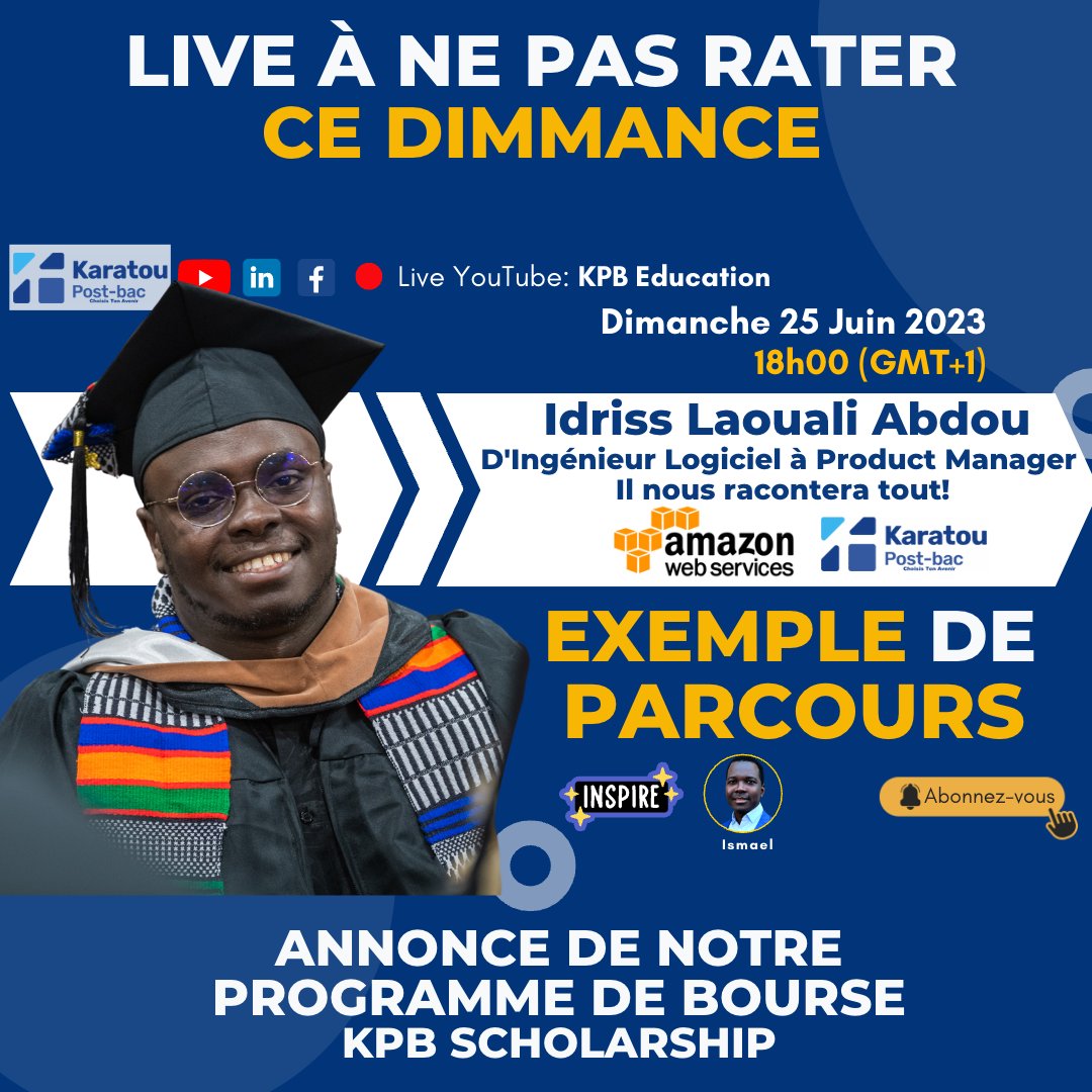 Rendez-vous à 18h GMT+1 dans notre live du Dimanche Exemple de parcours! et cette <a href="/idris_abdou/">Idriss Laouali Abdou</a> passe à la barre. Lien: youtube.com/watch?v=zuGS64…