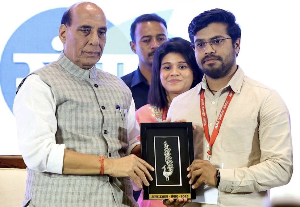 We are honored to have been recognized by the @MygovU and Amarujala.com for our commitment to sustainable space. Here is our COO, Rahul Rawat, receiving the prestigious accolade from the Hon. Minister of Defence, Shri Rajnath Singh.
