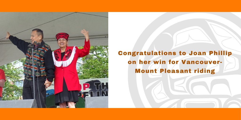 Congratulations to @NdpJoan for successfully winning the by-election today to become MLA in Vancouver Mount Pleasant! UBCIC and Grand Chief Stewart are proud of her accomplishment of being the second First Nations woman elected as MLA in BC and succeeding Melanie Mark.
