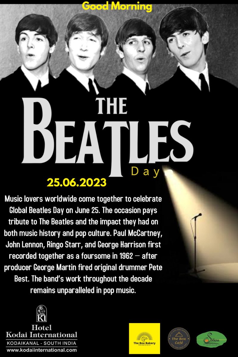 #BeatlesDay #FabFour #BeatlesLegacy #BeatlesMusic #BeatlesFan #BeatlesForever #MusicLegends #RockAndRoll #BeatlesInfluence
#LoveTheBeatles #ClassicRock #BeatlesMania #IconicBand #BeatlesMemories #TimelessMusic #hotelkodaiinternational #theboxbakerykoda