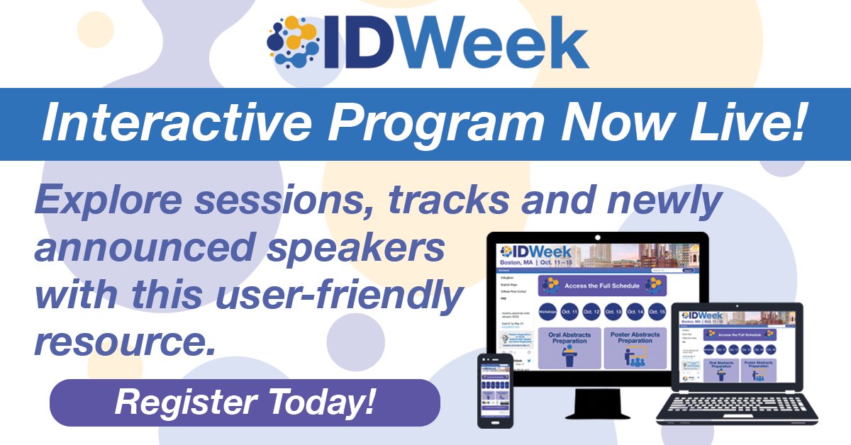 Want the latest information on IDWeek 2023 speakers and sessions? Stay current with the IDWeek Interactive Program. 

Select from more than 120 symposia and sessions on trending topics from investing in vaccine development to the antifungal evolution: bit.ly/3pZVGX7