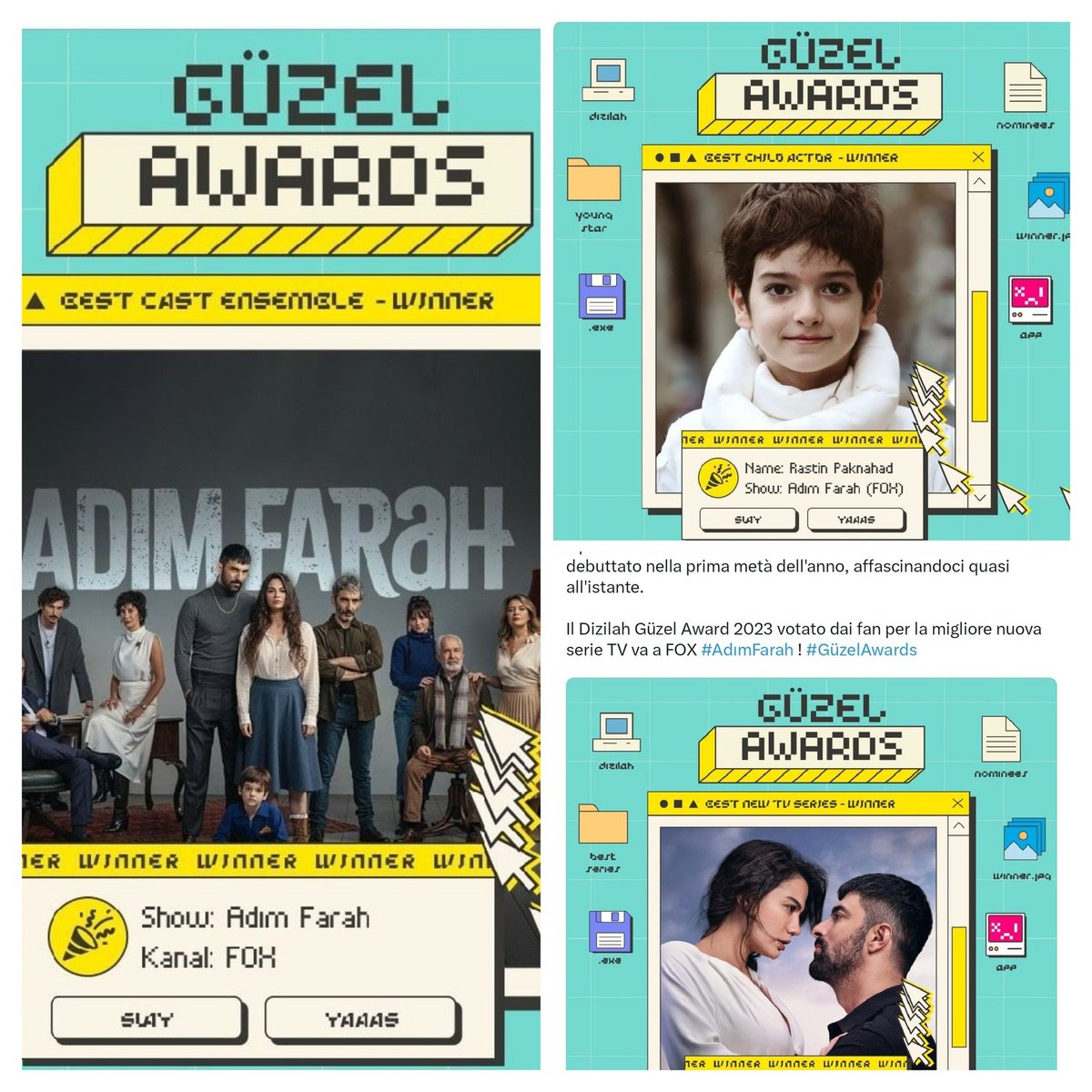 Buona domenica a tutti 
aspettando #AdimFarah 💥la seconda stagione 🤟
#FoxTurkiye #AdimFarah 
Premio #Güzelawards migliore serie TV migliore 'Cast '🥇
#DemetÖzdemir ❤️‍🔥#EnginAkyürek 💥 #Rastin_paknahad 💙