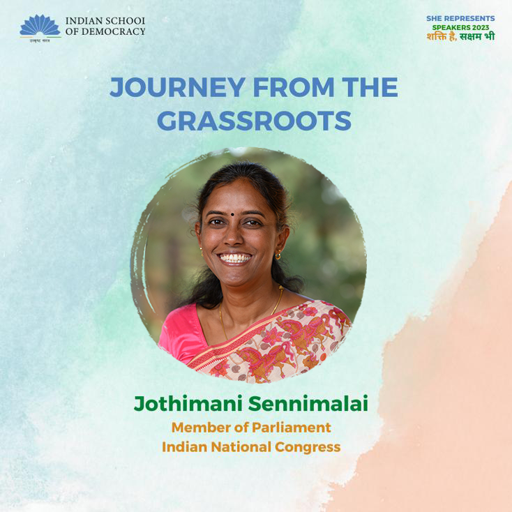 isd2047's tweet image. The Spectacle Continues! We have an electrifying session of #SheRepresents as we dive into Day 6 of the program, taking the virtual stage!

🗓️ Today's Speaker: @INCIndia MP Jothimani Sennimalai from Karur Constituency! 

Get ready for a riveting experience!