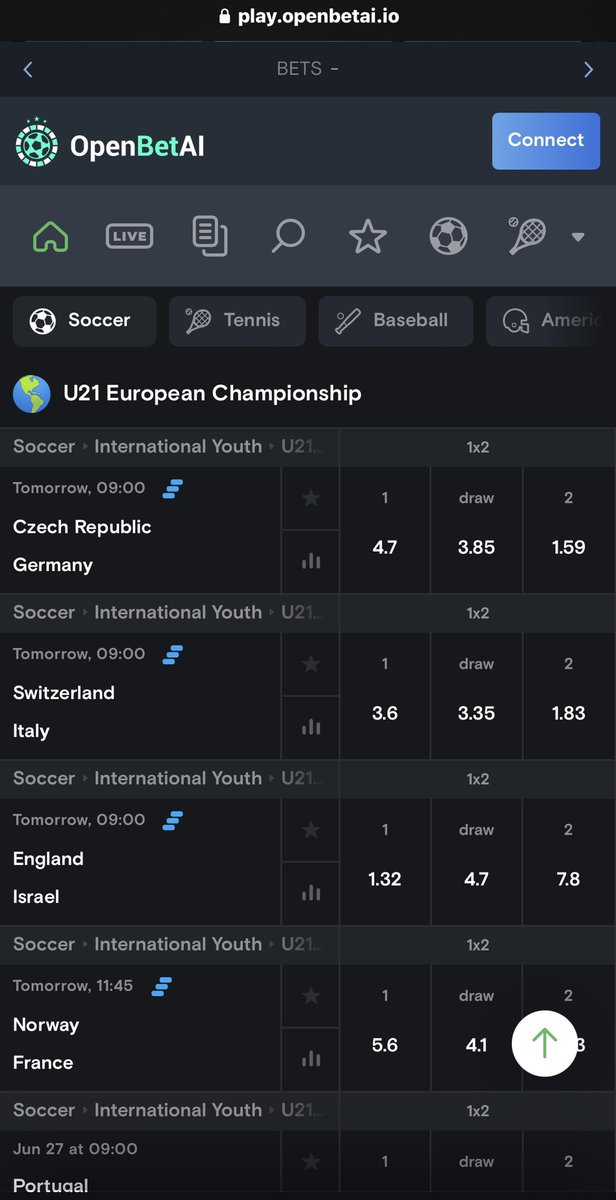 OpenBetAi's tweet image. Some really great matches in the #U21EURO. Lay down your bet NOW! play.openbetai.io/sports