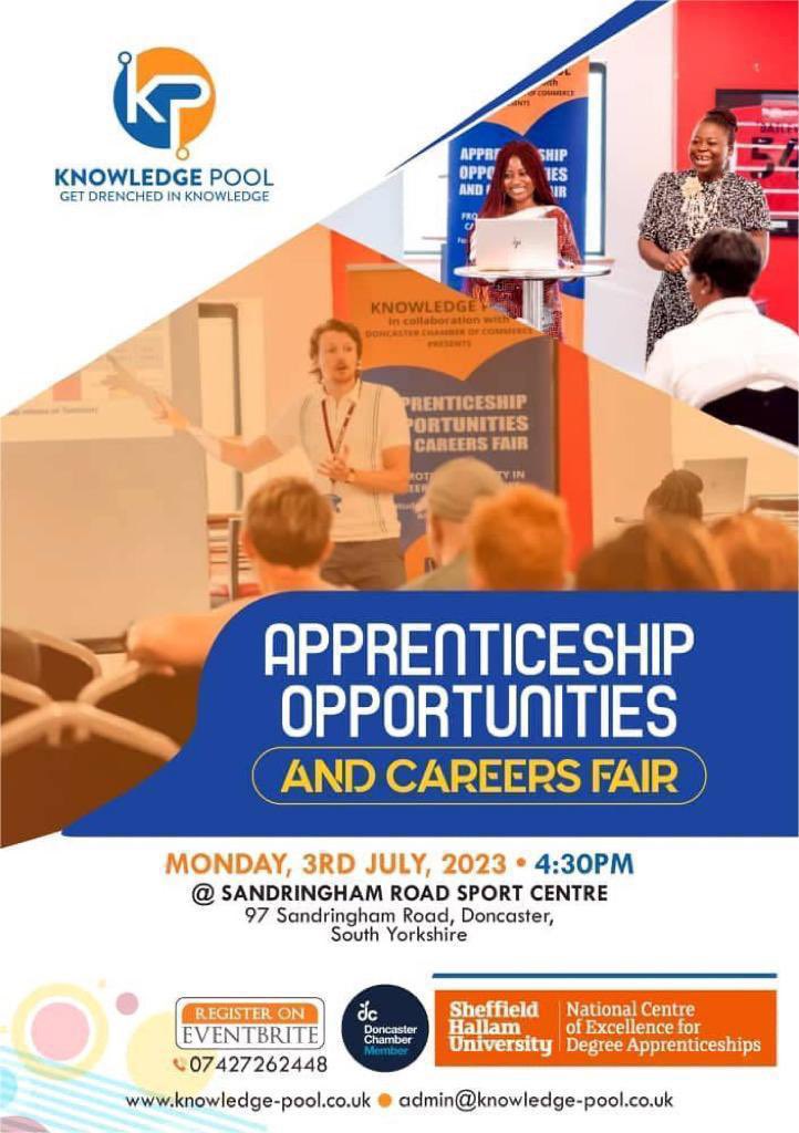 APPRENTICESHIP OPPORTUNITIES &amp; CAREERS FAIR 2023.
This event aimed at providing information and support for on making choices about their future learning will take place on Monday the 3rd of July at the Sandringham Road Sport Center in Doncaster

eventbrite.co.uk/e/apprenticesh…