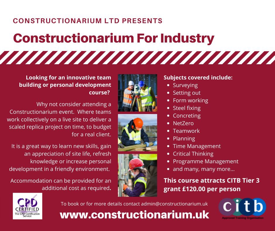 Great for #earlycareers  #inductions in the autumn.

Embed your company’s behaviours, values & processes in a “trial” project before sending the new intake onto site.

Suitable for all disciplines across the #builtenvironment sector

Attracts £240pp @CITB_UK grant funding⬇️