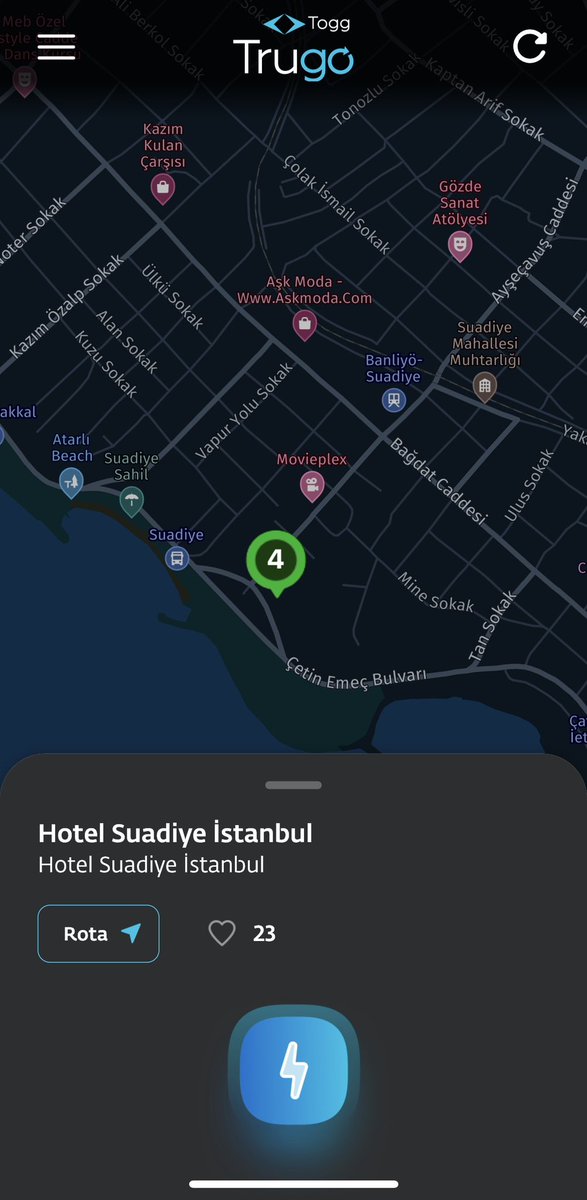 @Tupcufiko128 TOGG şarj istasyonu var. Belki burada görebilirsin
