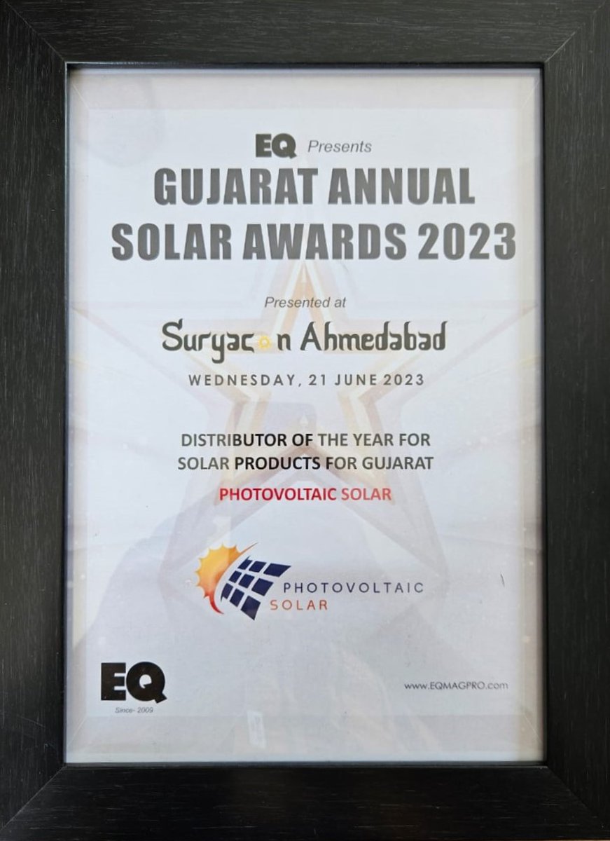 GoPhotovoltaic's tweet photo. "AN EVENING TO REMEMBER"

 Photovoltaic Solar has been awarded with one the most prestigious awards in the Solar Industry "Distributor of the Year For Solar Products"

We would like to thank EQ Int'l (First Source Energy India Pvt Ltd) for considering us for this mega award. https://t.co/o8p19AguTh