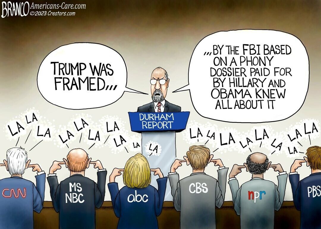 Trump was framed by the FBI based on a phony dossier paid for by Hillary Clinton and Obama knew all about it 

💥Media was complicit 
I’m afraid Justice is Blind 🥵