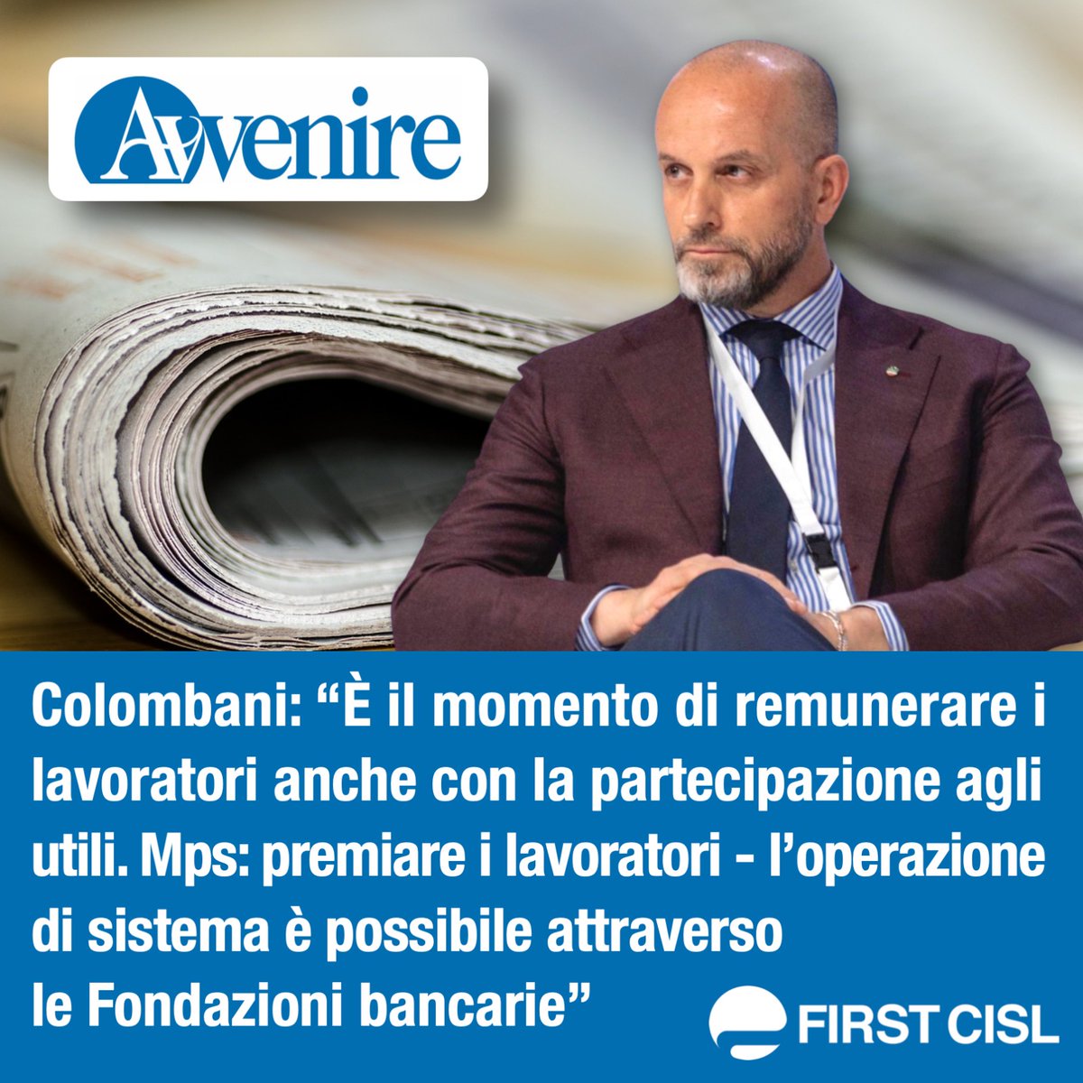 🗞 #RiccardoColombani #FirstCisl su Avvenire: “È il momento di remunerare i #lavoratori anche con la partecipazione agli utili delle #banche. #Mps: premiare i lavoratori - l'operazione di sistema è possibile attraverso le Fondazioni bancarie

📌 tinyurl.com/4wjpj92w