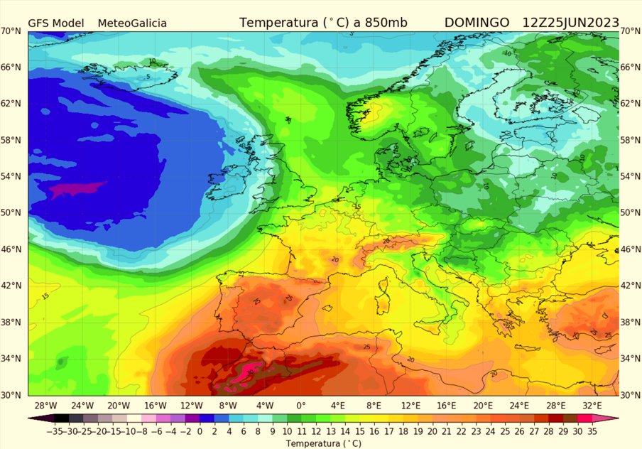 Hoxe chega polo norte algo máis de humidade a #Galicia e retírase cara o sur a masa de aire cálido. As nubes e néboas de primeira hora se irán desfacendo quedando unha tarde en xeral de ceos pouco nubrados ou despexados☀️. As temperaturas, calor pero📉