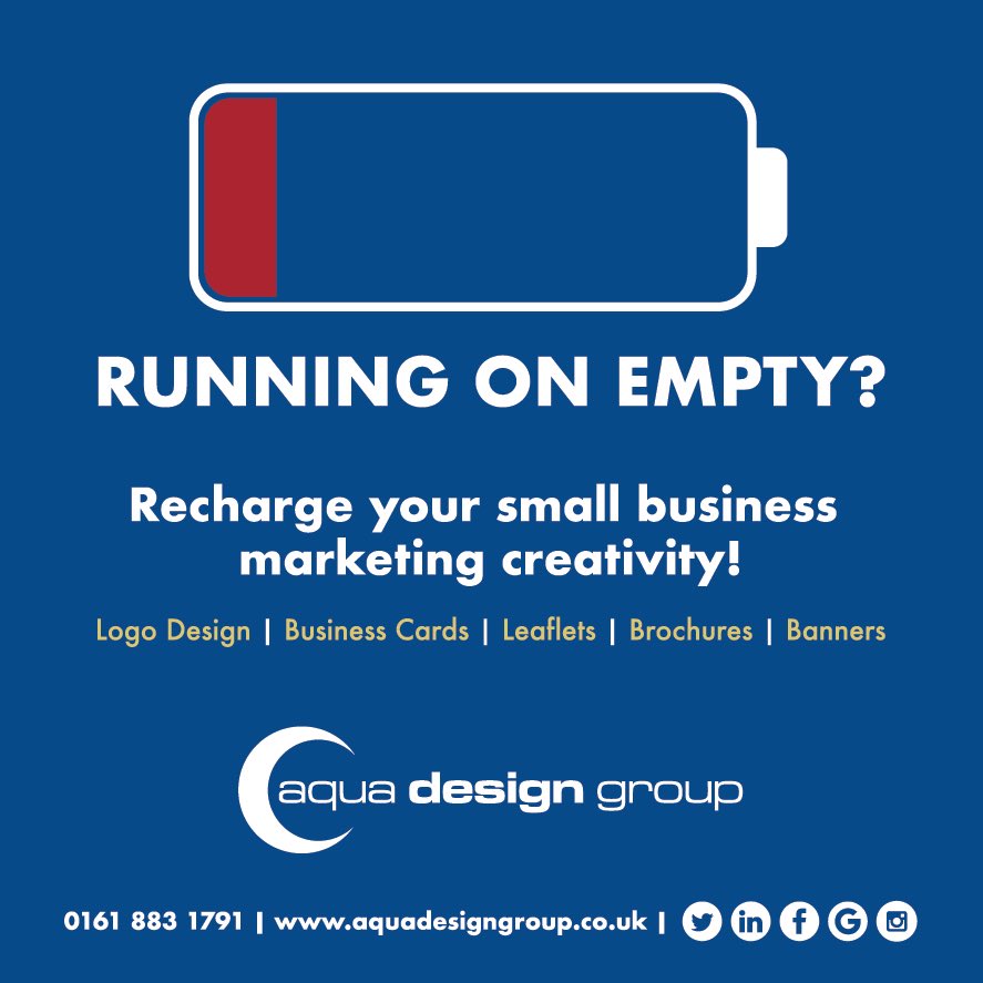Is your #smallbusiness creativity running on empty? Recharge your #marketing 😊 #Startup #Branding #ShopIndie #BizBubble #Stockport #NorthWest aquadesigngroup.co.uk