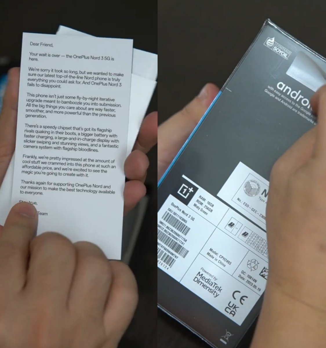 tsaikumar1989's tweet photo. #OnePlusNord3 5G global variant unboxing video 

Look at Bezels. Full view display.

Pic via: https://t.co/uA0TowUoIP

#OnePlus #OnePlusNordCE3 
#OnePlusAce2V = #OnePlusNord3 https://t.co/5rYoRztIHZ