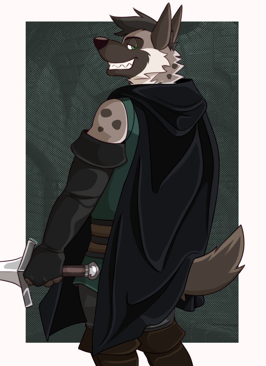 Deckler1's tweet image. My sona as a hyena rogue (with cloak alt)