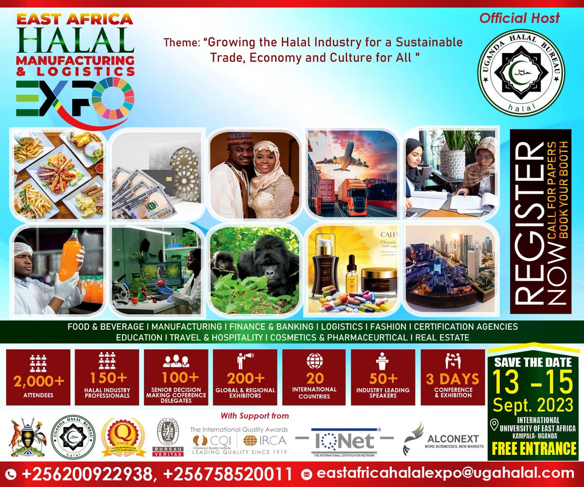 Register <a href="/TheHalalBureau/">Uganda Halal Bureau</a> to participate at The East Africa Manufacturing &amp; Logisitics Expo 2023 <a href="/RebeccaKadagaUG/">Rebecca Alitwala Kadaga</a> <a href="/AKyambadde/">Amelia Kyambadde</a> <a href="/KEBS_ke/">KEBS KENYA</a> <a href="/UNBSug/">UNBS</a> @bureauveritas <a href="/RwandaTrade/">Min of Trade |Rwanda</a> <a href="/Trade_Kenya/">Trade Kenya</a> <a href="/BidcoUganda/">Bidco Uganda Limited</a> <a href="/MeTL_Group/">MeTL Group</a> <a href="/UAERAUg/">UAERA</a> <a href="/UgandaUae/">EMBASSY OF THE REPUBLIC OF UGANDA, ABU DHABI</a> <a href="/InvestTurkey/">Invest in Türkiye</a> @tzembassyturkey