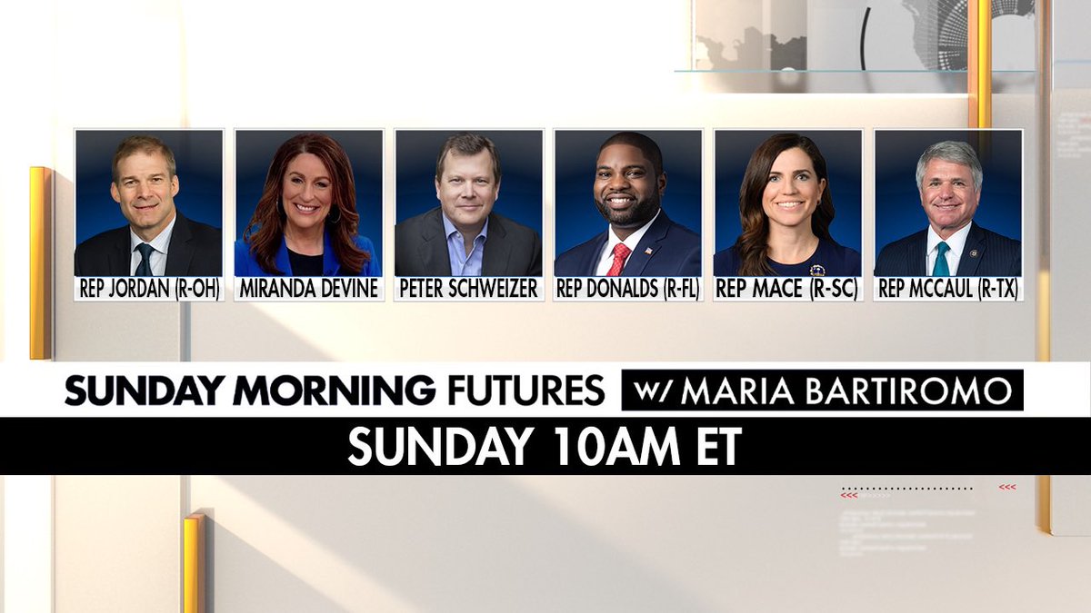 MariaBartiromo's tweet photo. GM join us today @sundayfutures @FoxNews 10am et @Jim_Jordan @JudiciaryGOP @mirandadevine @peterschweizer @TheDrillDown1 @ByronDonalds @RepDonaldsPress @RepNancyMace @NancyMace @RepMcCaul @HouseForeignGOP https://t.co/SkxCDsYiRX
