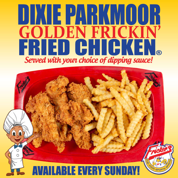 Stop in every Sunday for our fan favorite Parkmoor Chicken!!! Chicken Breast Tenders hand dipped in our special recipe batter and fried to a golden brown, soooo YUMMY! Come and get it! #Frickers #ParkmoorChicken #YUM #SundaySpecial