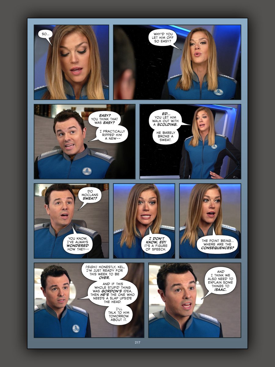 Page 217 of #TheOrvilleInked. Kelly is curious why Ed let Bortus off the hook so easily.

Read more:  fibblesnork.com/TheOrville/Ink…

#TheOrville @SethMacFarlane @AdriannePalicki