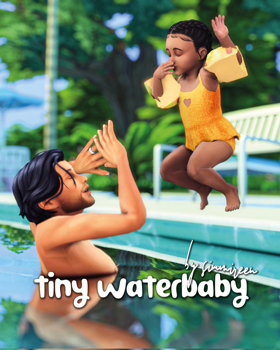 I'm currently on holiday and wanted to share those vibes with you a little! A pool posepack for your toddler and (young) adult sim! ☀️ 

~ tiny waterbaby 

A sweet posepack for the pool or beach!